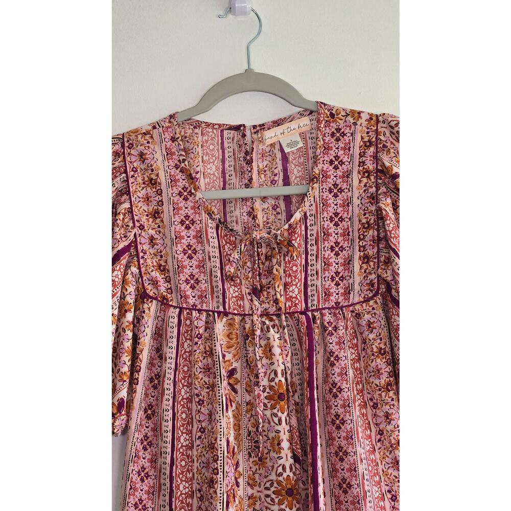 Band Band Of The Free Dress Women Small. Short Sleeve Boho Rust floral Peasant. - Picture 5 of 11